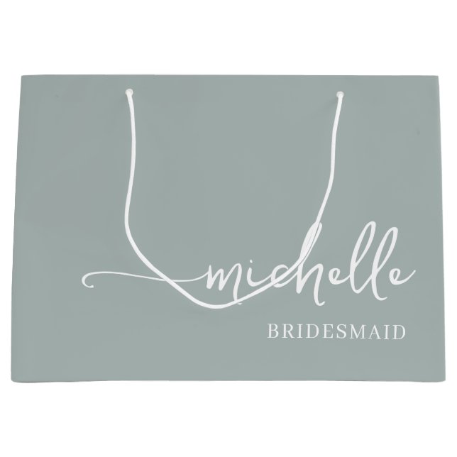 Sacola Para Presentes Grande Script de Monograma Verde de na moda Sage Chic (Frente)