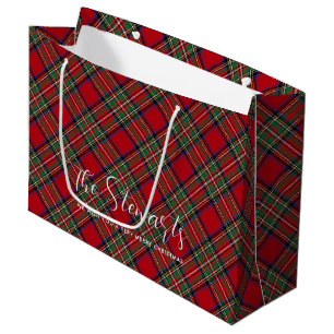 Sacola Para Presentes Grande Script de Xadrez Personalizado Stewart Tartan de N