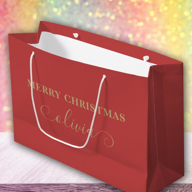 Sacola Para Presentes Grande Script Dourado Red Large Gift Bag de Script de Nom (Criador carregado)