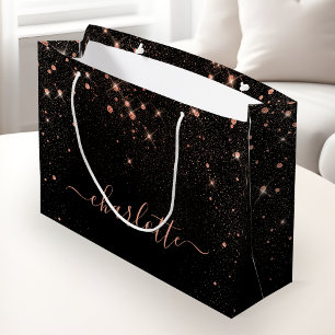 Sacola Para Presentes Grande Script Glamoroso Elegante Glitter Dourado Glitter