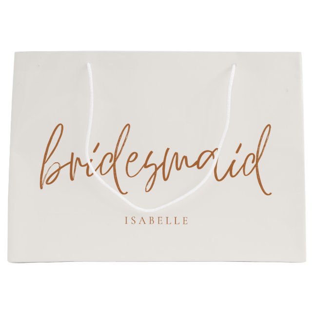 Sacola Para Presentes Grande Script manuscrito de Bridesmaid Earthy Boho (Frente)