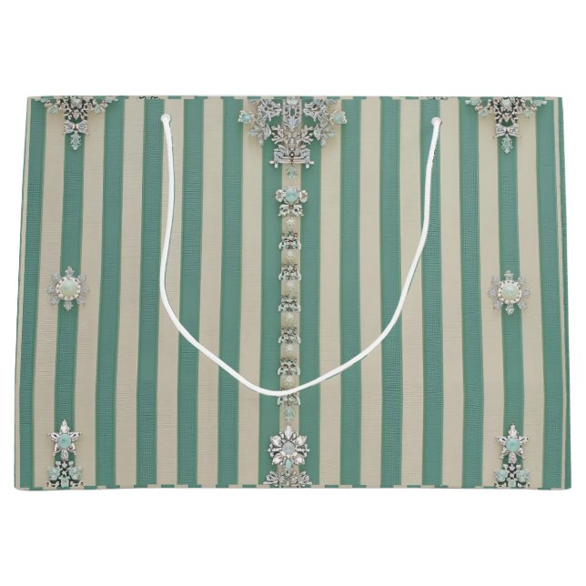 Sacola Para Presentes Grande Seafoam Striped Crystal Trees (Frente)