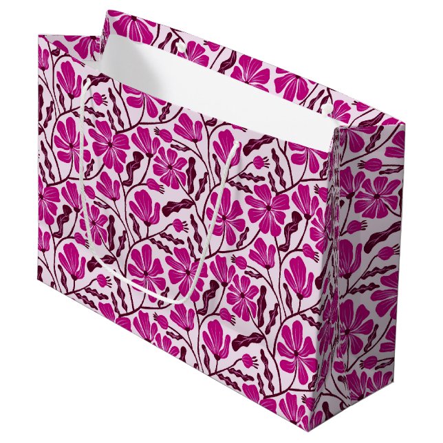 Sacola Para Presentes Grande Seamless Magenta Mid-Century Modern Floral Pattern (Frente inclinada)