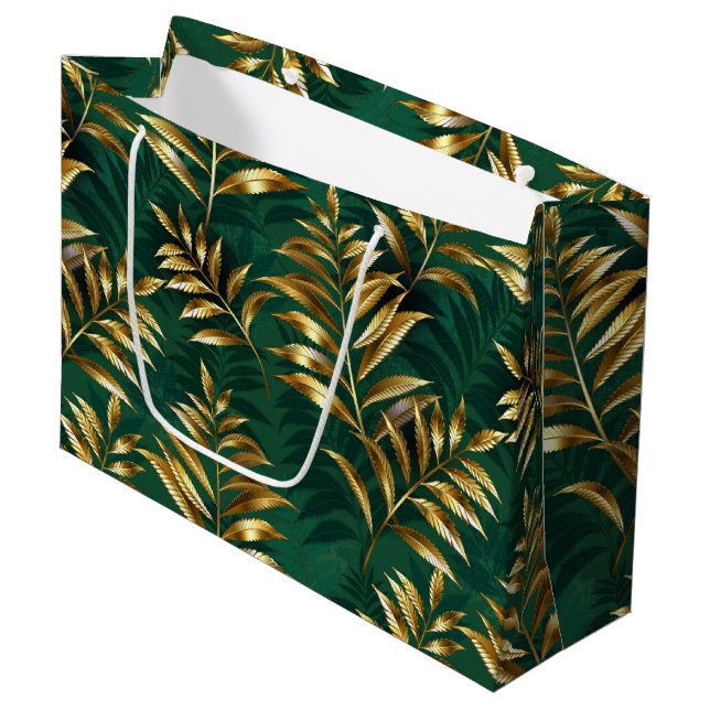 Sacola Para Presentes Grande Seamless pattern with golden ferns (Frente inclinada)