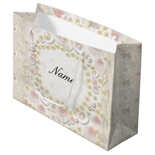 Sacola Para Presentes Grande Seashells e pérolas personalizados