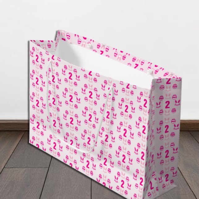 Sacola Para Presentes Grande Segundo aniversário de Páscoa rosa (Criador carregado)
