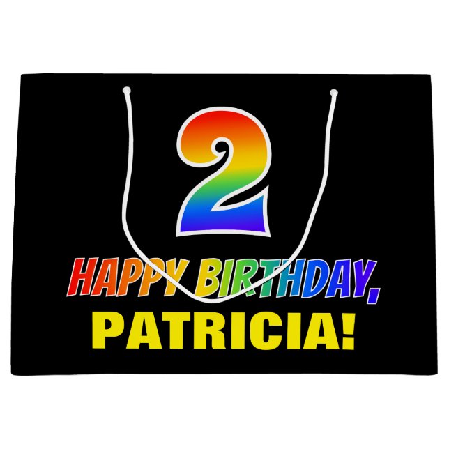 Sacola Para Presentes Grande segundo aniversário: Negrito, Divertido, Simples,  (Frente)