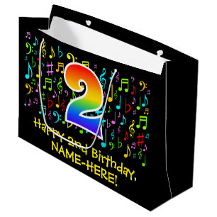 Sacola Para Presentes Grande segundo aniversário - Símbolos de Música Colori