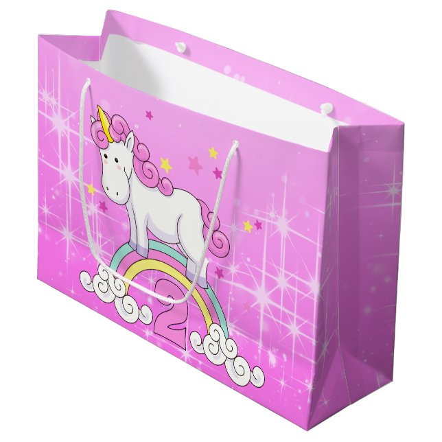 Sacola Para Presentes Grande Segundo aniversário Unicorn (Frente inclinada)