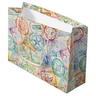 Sacola Para Presentes Grande Selo de Passaporte Rústico Padrão de Viagem (3)