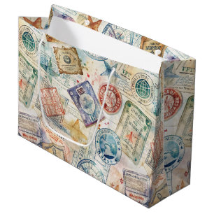 Sacola Para Presentes Grande Selo de Passaporte Rústico Padrão de Viagem (7)
