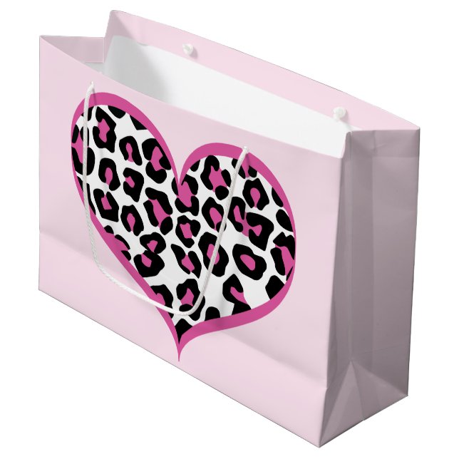 Sacola Para Presentes Grande Selvagem em Heart Leopard Print (Frente inclinada)