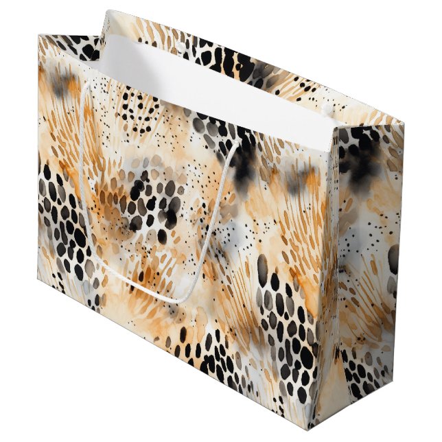 Sacola Para Presentes Grande Selvagem Floral de Leopardo Preto Creme (Frente inclinada)