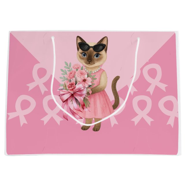 Sacola Para Presentes Grande Sensibilização do Cancer para os amantes do gato - (Frente)
