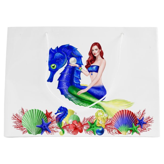 Sacola Para Presentes Grande Sereia Azul Profundo  (Frente)