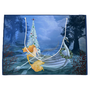 Sacola Para Presentes Grande Sereia Mágica, Barco Cisne e Árvore de Natal