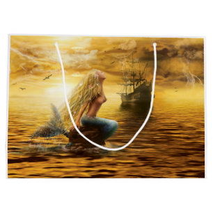 Sacola Para Presentes Grande sereia marinha da fantasia da princesa no por do