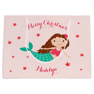 Sacola Para Presentes Grande Sereia Natal - Cor-de-rosa-rosa - Personalizada