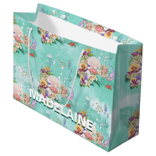 Sacola Para Presentes Grande Sereia sob o mar Cavalo-marinho (Frente inclinada)