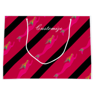 Sacola Para Presentes Grande sereias cor-de-rosa nadadoras personalizadas