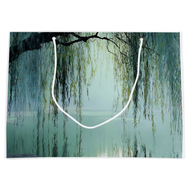 Sacola Para Presentes Grande Serene Willow Tree Reflection Nature Art (4) (Frente)