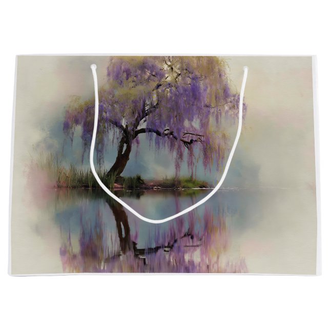 Sacola Para Presentes Grande Serene Willow Tree Reflection Nature Art (6) (Frente)