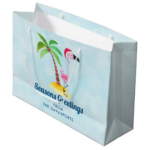 Sacola Para Presentes Grande Sessões saudações Flamingo Rosa Rosa em Santa Hat