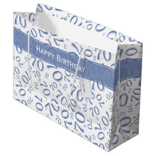 Sacola Para Presentes Grande Seu texto: 70 Birthday Blue Number 70 Pattern