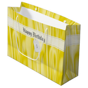 Sacola Para Presentes Grande Seu texto Elegante Parabéns Amarelo Satin