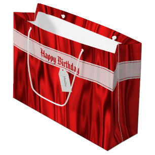 Sacola Para Presentes Grande Seu texto Elegante Parabéns Red Satin