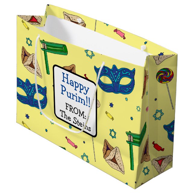 Sacola Para Presentes Grande Shaloch Manot - Amarelo personalizado (Frente inclinada)