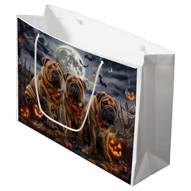 Sacola Para Presentes Grande Shar Pei Halloween Spooky (Frente inclinada)