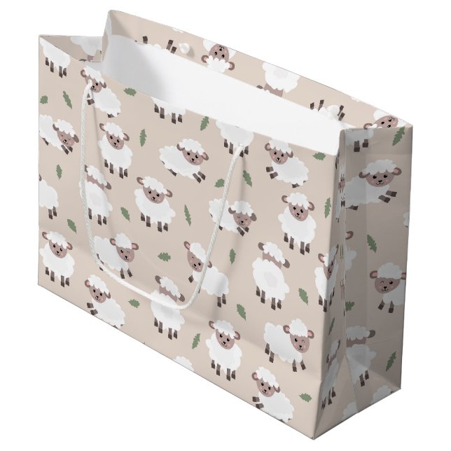 Sacola Para Presentes Grande Sheep & Lamb Cute Hand Drawn Farm Animals (Frente inclinada)