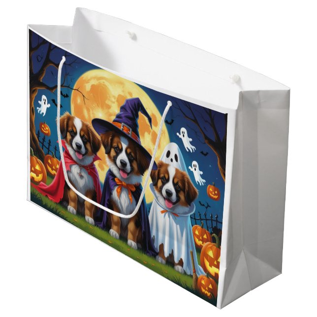 Sacola Para Presentes Grande Shepherd Belga Cães Pumpkin Halloween Engraçado (Frente inclinada)