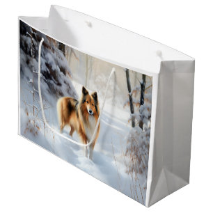 Sacola Para Presentes Grande Shetland Sheepdog Deixe Nevar Natal