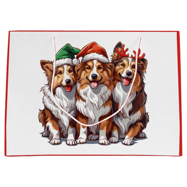 Sacola Para Presentes Grande Shetland Sheepdog do Natal (Frente)
