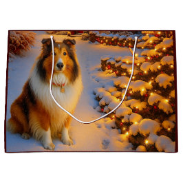 Sacola Para Presentes Grande Shetland Sheepdog Holiday 