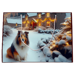 Sacola Para Presentes Grande Shetland Sheepdog Holiday 