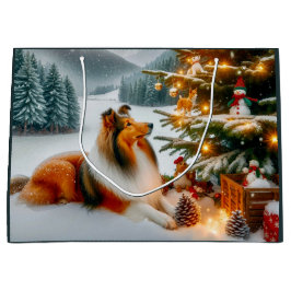 Sacola Para Presentes Grande  Shetland Sheepdog Holiday 