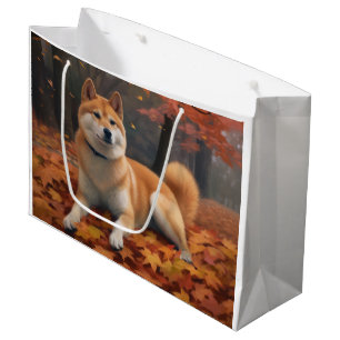 Sacola Para Presentes Grande Shib Inu no Outono Folhas Caem Inspirar