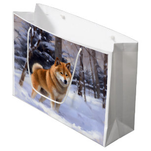 Sacola Para Presentes Grande Shiba Inu Deixe Nevar Natal