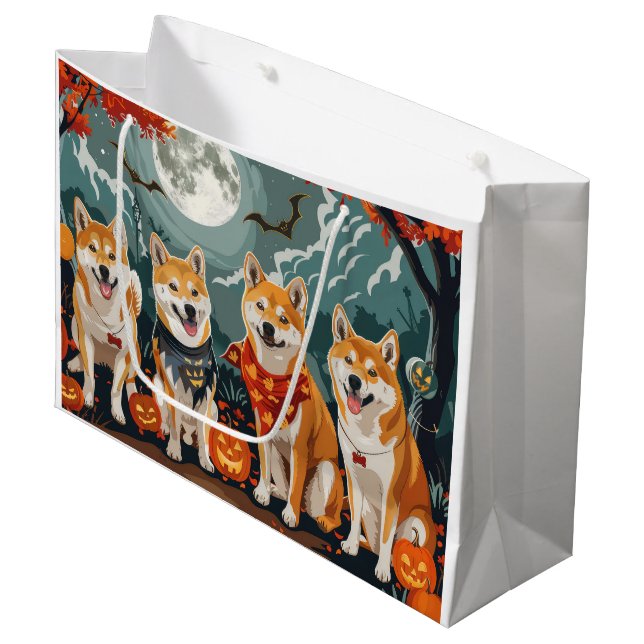 Sacola Para Presentes Grande Shiba Inu Halloween Spooky (Frente inclinada)