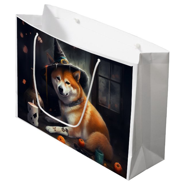 Sacola Para Presentes Grande Shiba Inu Pumpkins Halloween Assustado (Frente inclinada)