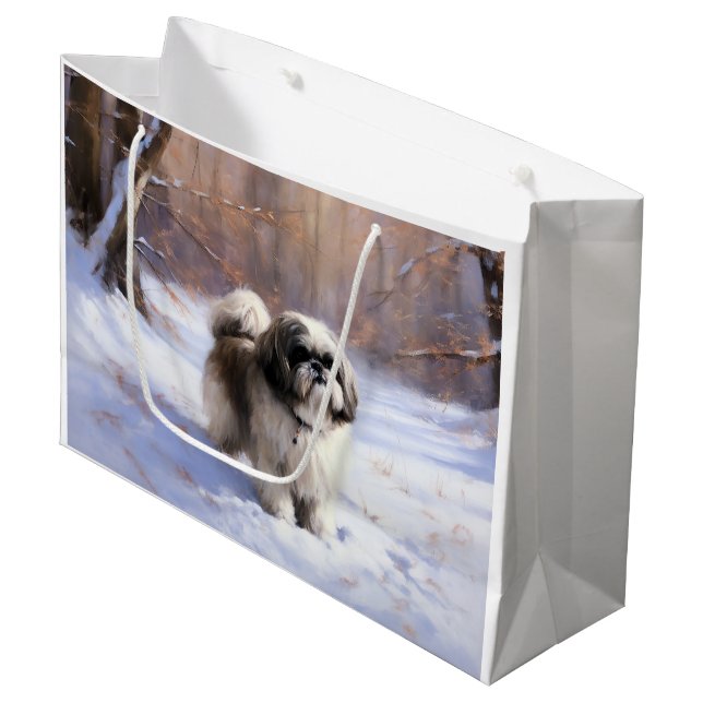 Sacola Para Presentes Grande Shih Tzu Deixe-O Neve Natal (Frente inclinada)