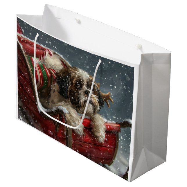Sacola Para Presentes Grande Shih Tzu Dog Natal Festivo (Frente inclinada)