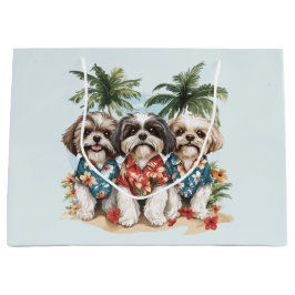 Sacola Para Presentes Grande Shih Tzu Dogs Vestindo camisas havaianas