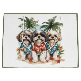 Sacola Para Presentes Grande Shih Tzu Dogs Vestindo camisas havaianas