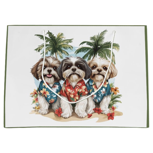 Sacola Para Presentes Grande Shih Tzu Dogs Vestindo camisas havaianas (Frente)