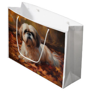 Sacola Para Presentes Grande Shih Tzu no outono deixa cair inspiração