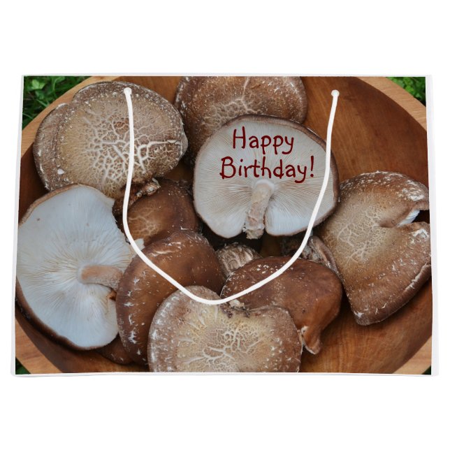 Sacola Para Presentes Grande Shiitake Mushroom Birthday (Frente)